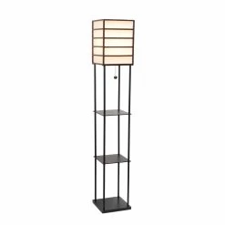 Buy ⌛ Pull Chain Lalia Home 1 Light Etagere Floor Lamp With Storage Shelves And Linen Shade - Dark Wood ???? -Adesso Sales Store detail2ALLT364