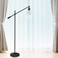 Flash Sale ⌛ Socket Lalia Home Swing Arm Floor Lamp With Clear Glass Cylindrical Shade ???? -Adesso Sales Store detail5ALLT327