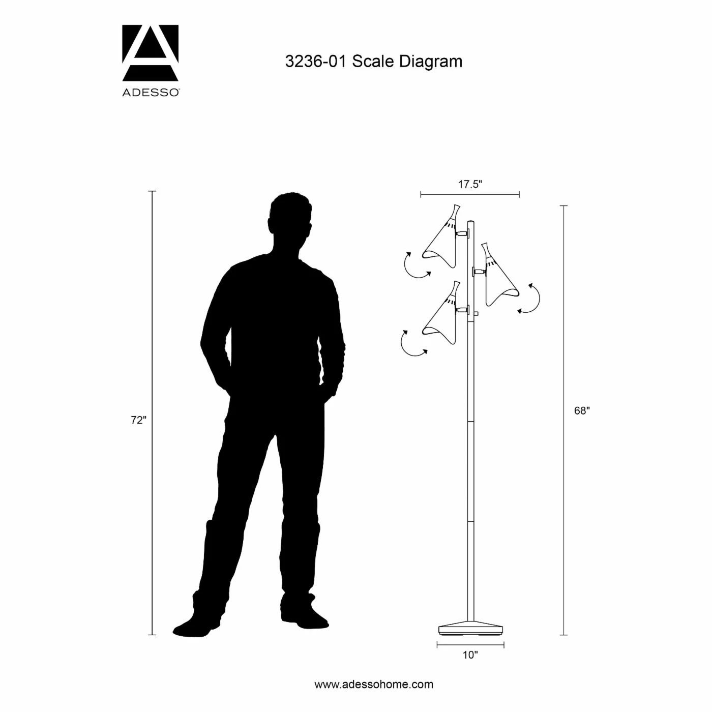 Budget ???? Standard Adesso Draper 3236 Tree Lamp - Black ❤️ 2 Budget ???? Standard Adesso Draper 3236 Tree Lamp - Black ❤️ - Image 2