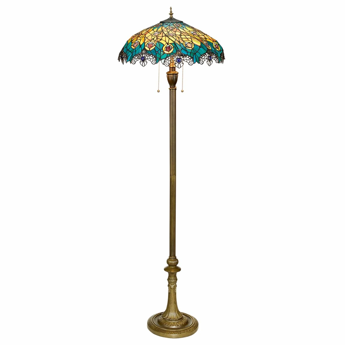 Budget ???? Pull Chain Design Toscano Art Nouveau Peacock Tiffany Style Floor Lamp ???? 2 Budget ???? Pull Chain Design Toscano Art Nouveau Peacock Tiffany Style Floor Lamp ???? - Image 2