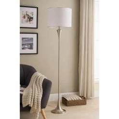 Promo ???? K&B Furniture Standard K&B Furniture L231 Brushed Nickel And White Floor Lamp ????