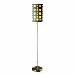 Best Sale ⌛ Pull Chain ORE International 66 In. Modern Retro Gray Yellow Floor Lamp ????