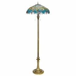 Budget ???? Pull Chain Design Toscano Art Nouveau Peacock Tiffany Style Floor Lamp ????